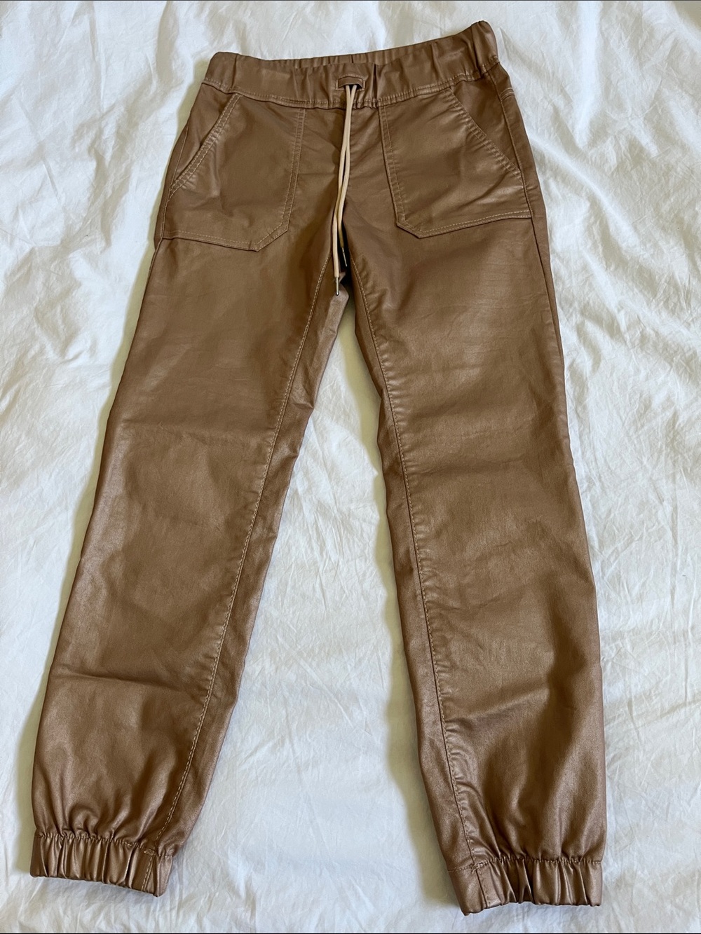 Bevy Flog Tali shiny metallic bronze gold elastic waist pants size 25 cotton